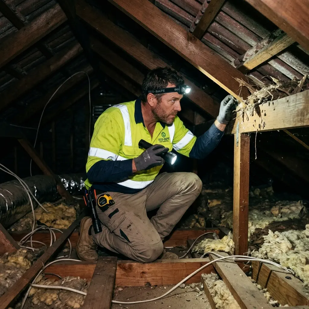 Technician inspecting a roof cavity for a dead animal in Armadale