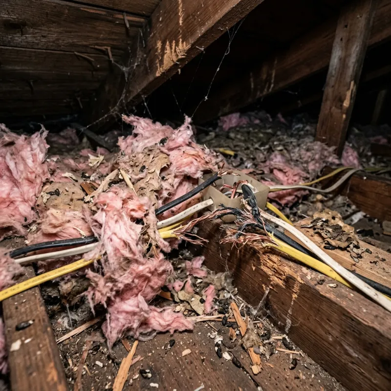 Contaminated ceiling insulation being assessed in a Armadale roof space