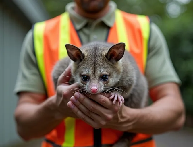 Animal handler safely recovering a deceased possum in Armadale