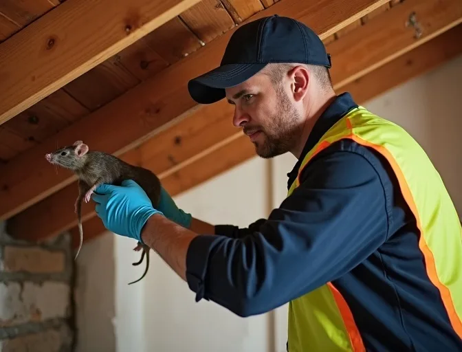 Technician inspecting a roof cavity for a dead rat in Armadale